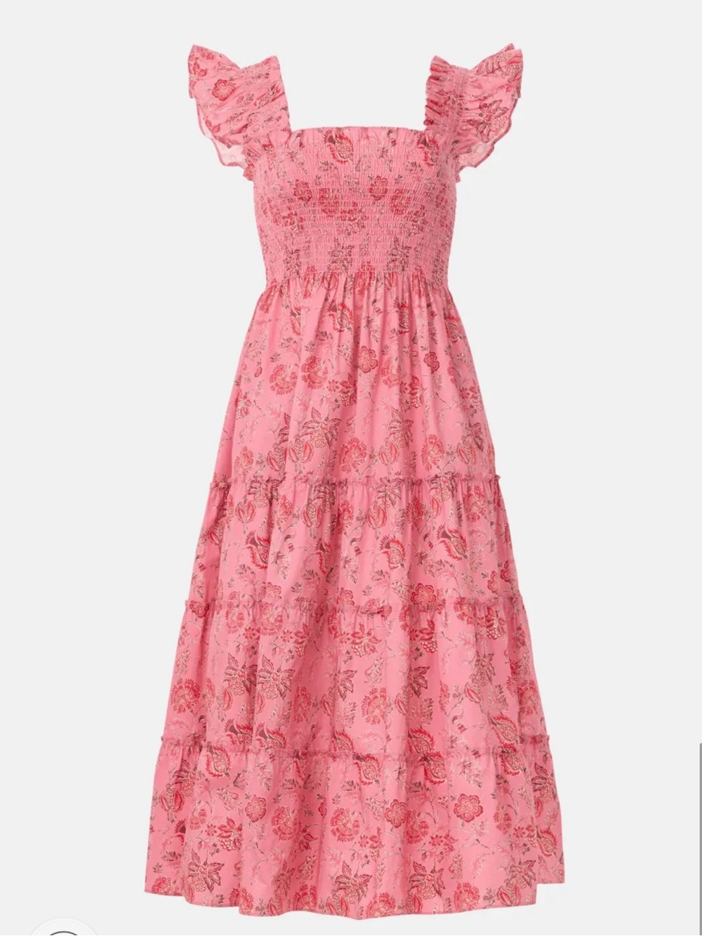 Hill House Pink Floral Ruffle-Shoulder Smocked Midi Dress - Picture 1 of 1